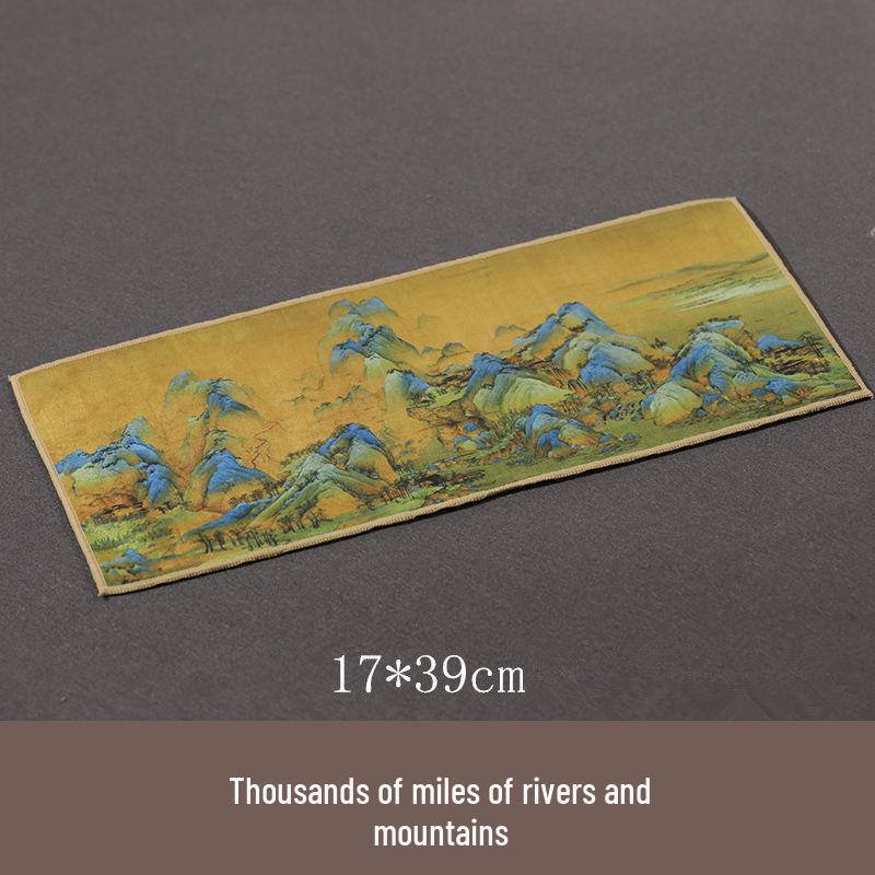 Semišová retro utěrka na čaj inspirovaná čínskou tušovou malbou - Absorpční, oboustranný podtácek pro čajové soupravy a stoly