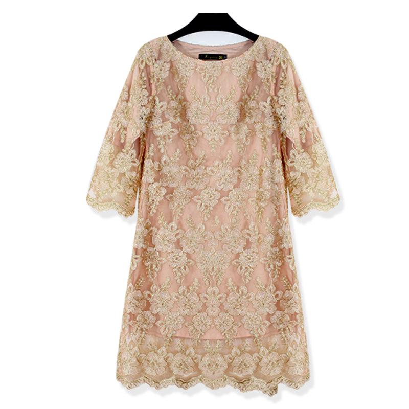 

Сукня А-силуету вишита золотим мереживом великого розміру - Універсальна, повсякденна та шикарна 4XL золотий