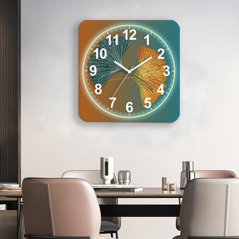 

Новые настенные часы в китайском стиле, квадратные, двухцветные, сине-зеленые, с листьями гинкго ginkgo biloba H-002
