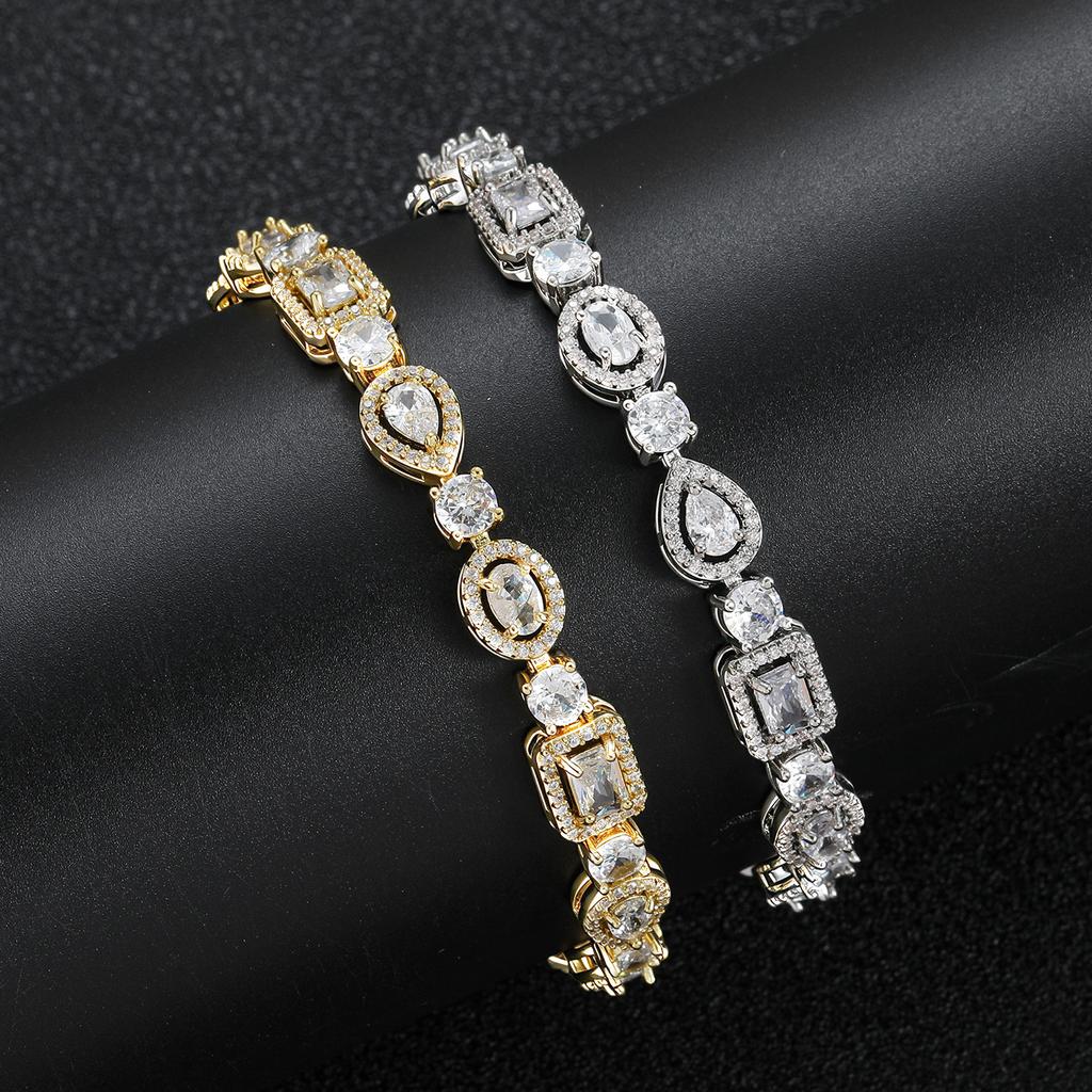 Trendy Iced Out Pear Cut Droplet Bracelet T-Bar Design Micro Pave Zircon Hip Hop Jewelry Streetwear Accessories Factory