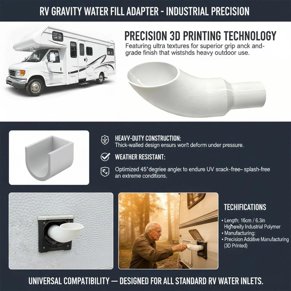Trychtýř na plnění vody do karavanu proti rozlití Široký otvor Vstupní trychtýř na vodu Adaptér na kohoutek Použití pro obytné vozy