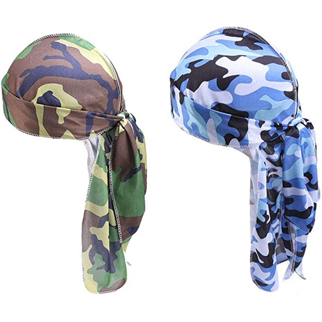 Buy 2PCS Unisex Camouflage Print Durag Long Tail Durag Headwraps Cap