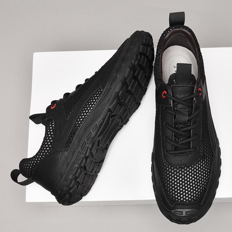 Non-Slip Men Hiking Shoes Outdoor Mens Trail Running Shoes Outdoor Sneakers Breathable Leather Trainers Lace-Up Walking Footwear