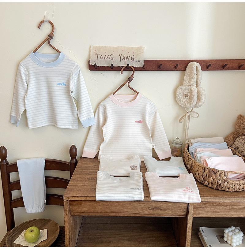 Children's Striped Velvet Warm Homewear Set: Boys' & Girls' Autumn Long Johns & Underwear, Lycra Two-Piece.