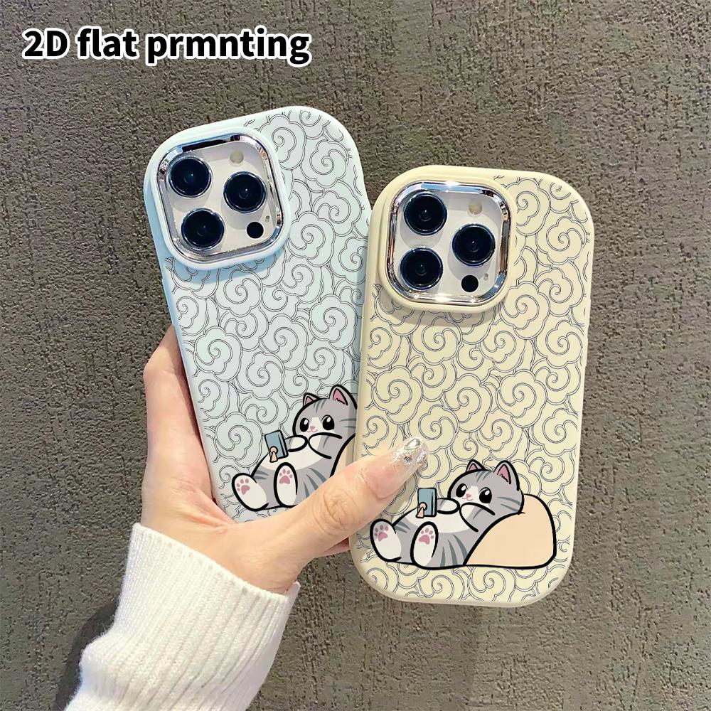 Phone case: 2D flat design suitable for iPhone 18 17 16 15 14 13 Pro protective case, couple style, gray tabby cat, Christmas and Halloween gifts