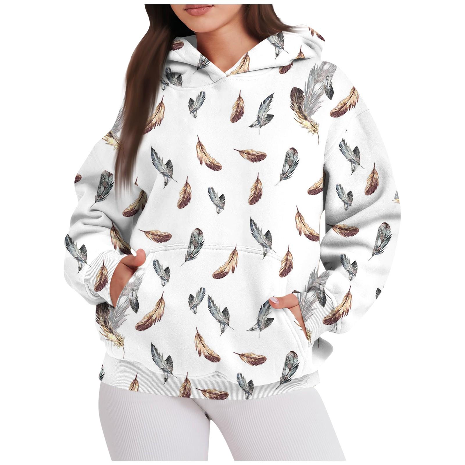 

Жіноча модна вільна толстовка з круглим вирізом і флісовим принтом із капюшоном і довгим рукавом XXXL білий