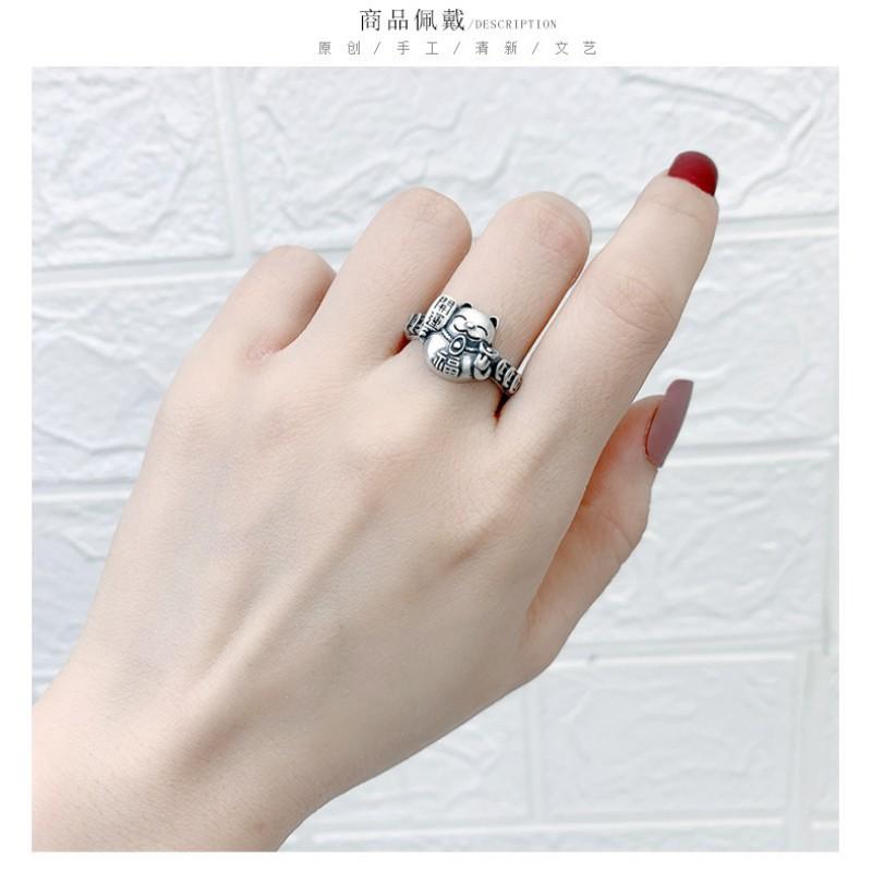 Adjustable Open Ring Men Women Vintage Lucky Cat Coin Design Copper Plated Retro Finger New Gift