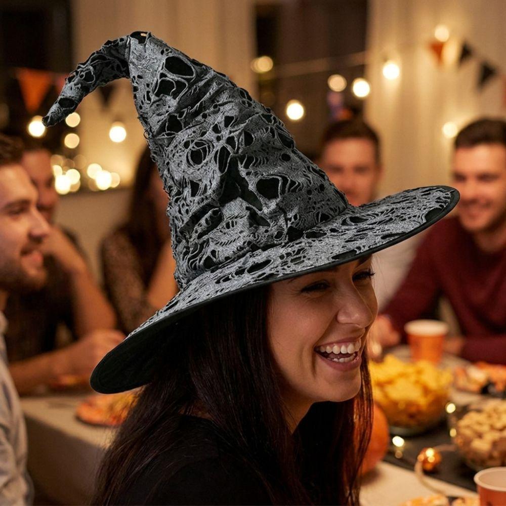 Large Wide Brim Ripped Tattered Witch Hat Tall Pointed Cone Top Pointed Mage Hat Halloween Party