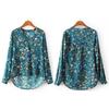 Women Casual Long Sleeve V-neck Floral Print Shirt Chiffon Blouse Irregular Top