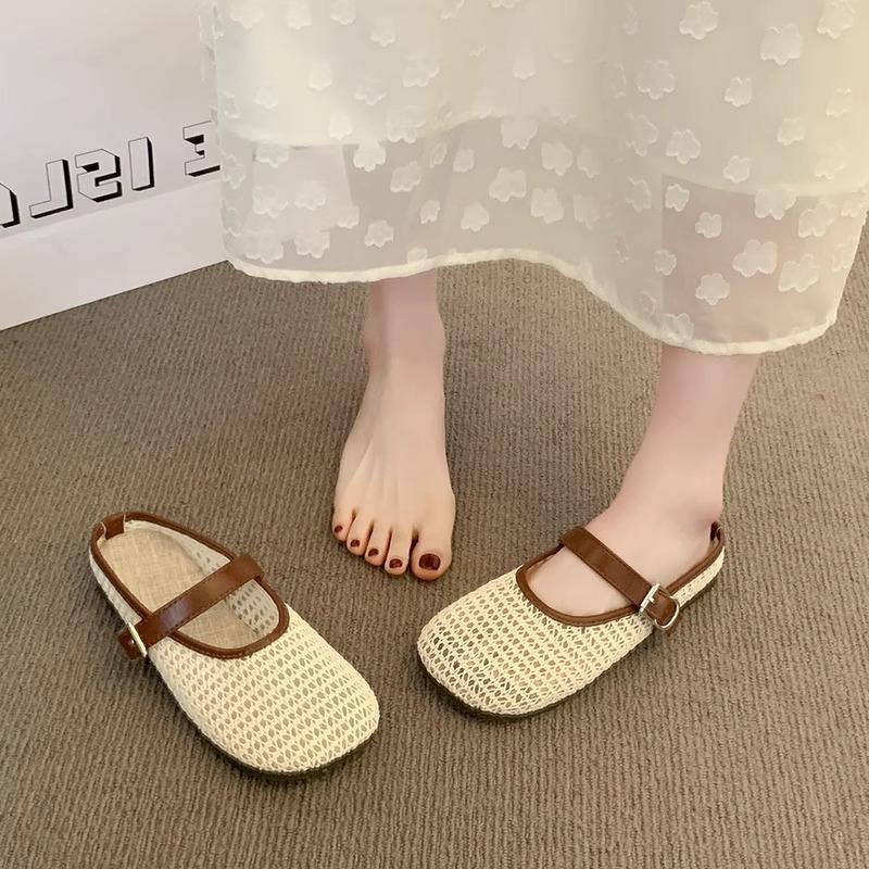 Baotou Half Slippers Women's 2025 Spring and Summer New Versatile Flat-bottomed Mesh Yarn Breathable Soft-bottomed Cool Slippers