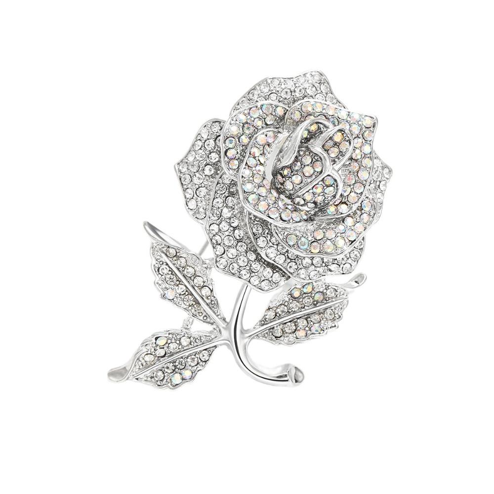 

Rhinestone Flowers Pin Light Luxury Zinc Zinc Alloy Zircon Badge Simple Rose Brooch Valentine s Day серебряный