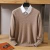 Men's Autumn and Winter V-neck Loose Solid Color Sweater Youth Bottoming Casual Knit Sweater