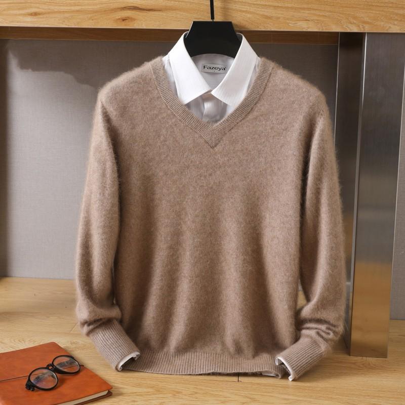 Men's Autumn and Winter V-neck Loose Solid Color Sweater Youth Bottoming Casual Knit Sweater