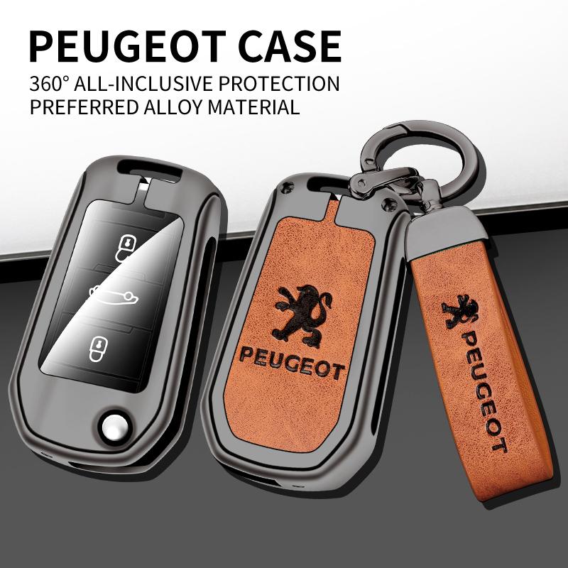 Custodia Protettiva Porta Chiavi Auto in Lega di Zinco e Pelle per Peugeot 208 308 408 O508 2008 3008 4008 5008 Accessori Styling