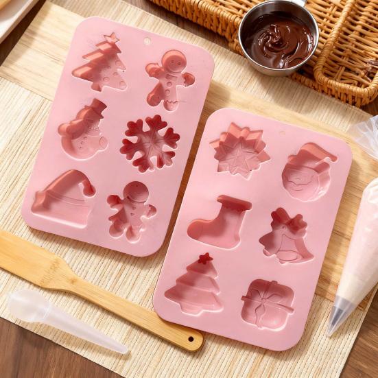 Christmas Silicone Cake Mold Set Xmas Tree Snowman Santa Claus Bells Snowflake Gingerbread Man Baking Mold DIY Baking Tool Kit