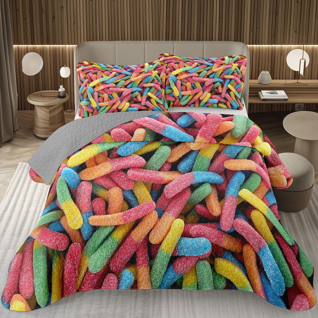 Søtt godteri dynesett for jenter gutter tenåringer, Lollipop-tema sengeteppe sett King dessert quiltet overkast tegneseriestil sengetøy