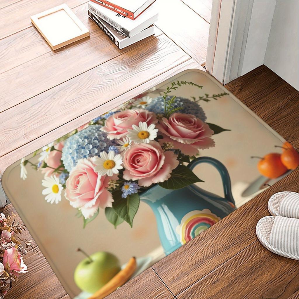 1PC Rainbow Gradient Roses Kitchen Rug Non-Slip Door Mat Pop Design Bathroom Rug Bath Mat Carpet for Home Sink Laundry Decor