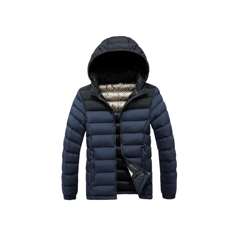 Lightweight Cotton Coat Men's Winter Contrasting Color Graphene Full Print Removable Cap Thickened Hooded Jacket Men