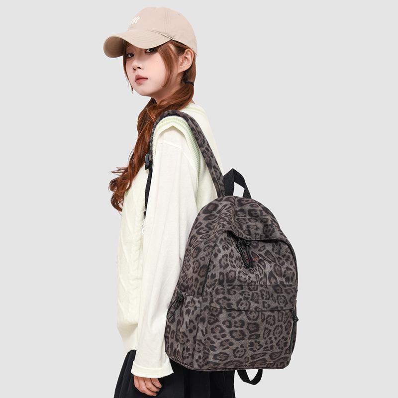 Europejsko-Amerykański Plecak Retro z Panterką - Modna Torba Szkolna i Podróżna