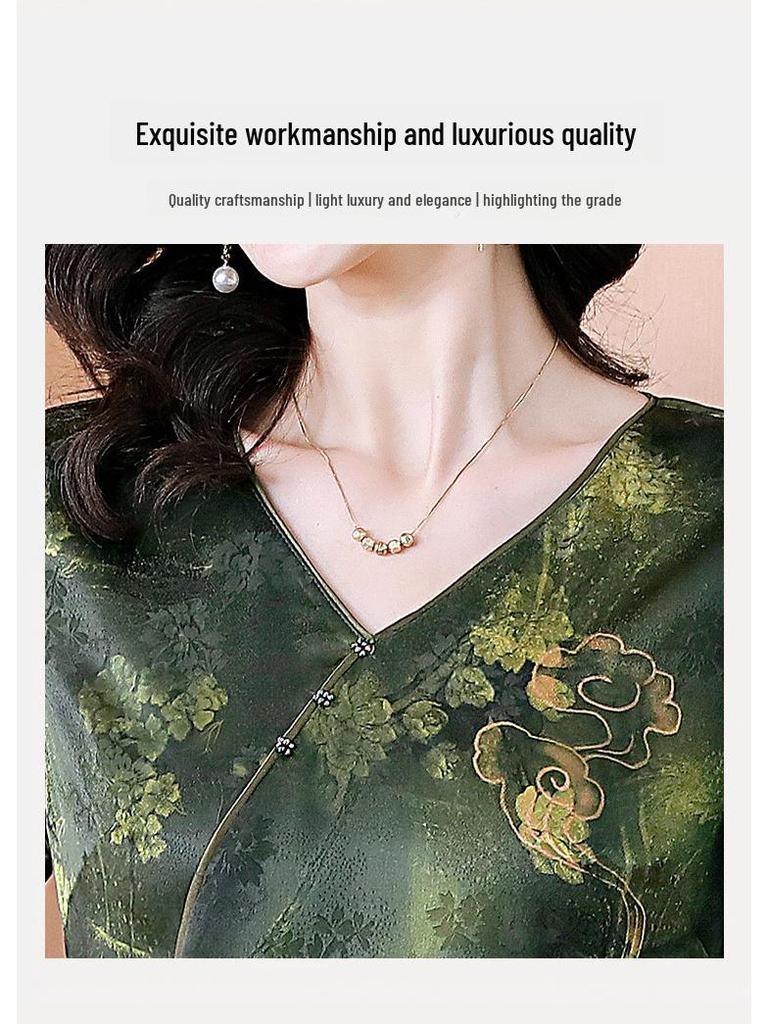 Elegantes Retro-Grünes A-Linien-Kleid - Sommermode 2024, Kurzärmelig, Lang und Schick für Damen