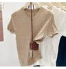 Women's Dark Blue Slim Fit Knit T-Shirt - Short Sleeve, Lightweight Summer Top.