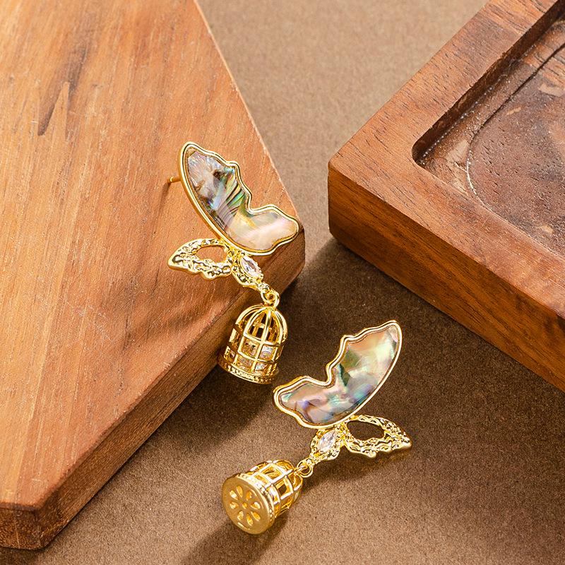 

Этнические серьги-подвески из раковины абалона и мьяоского серебра для женщин