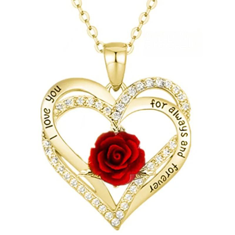 Mode Einkommen Rose Blume Anhänger Halskette Jubiläumsparty Zubehör Geburtstag Muttertag Schmuck Geschenke Mama Damen Mädchen