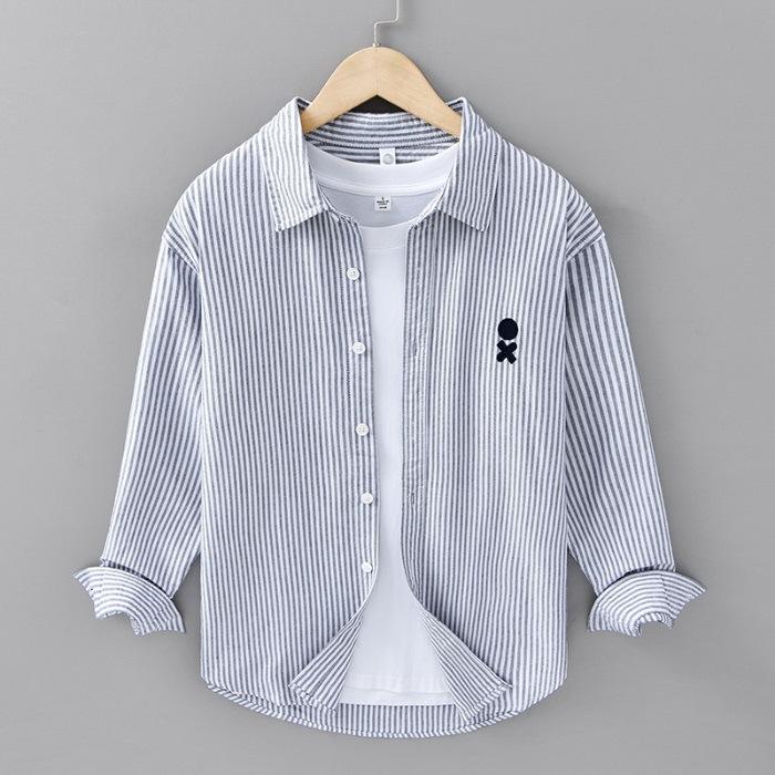 Spring New Striped Shirt Men's Trendy Long-sleeved Loose Casual Versatile Top Pure Cotton Shirt