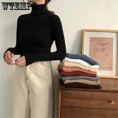 Herbst und Winter Rollkragenpullover Frauen Pullover Gestrickte Bottoming Shirt Einfarbig Lange ärmeln Frauen