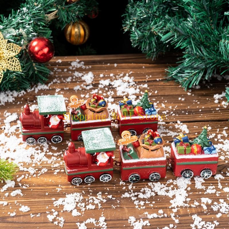 KX4B Resin Christmas Train Ornament With Santa Figure For Seasonal Home Display