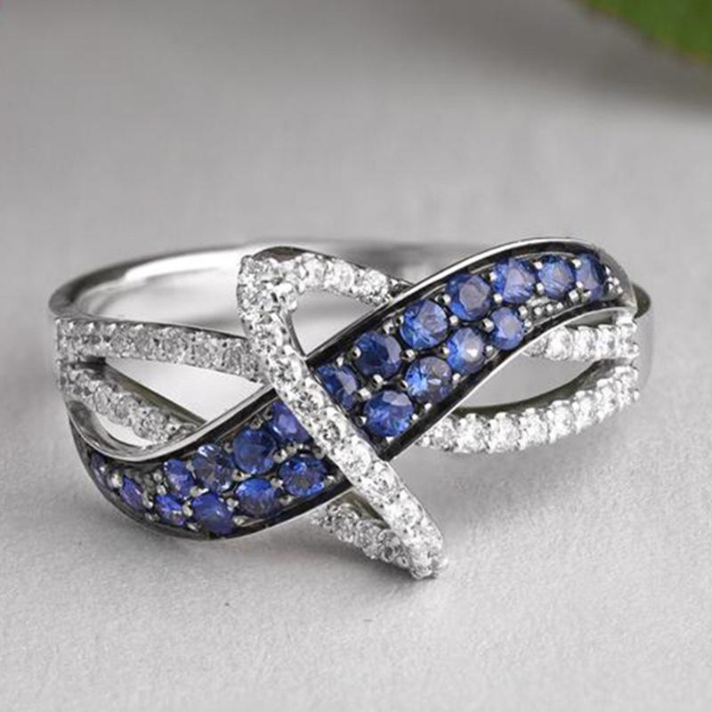 Sapphire and Diamond Twisted Ring, Suitable for Independence Day Party, Sapphire Row, Set with Diamond Band Winding, All Show Elegant and Gorgeous.