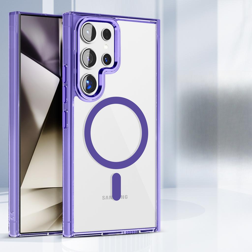 The Samsung S25Ultra Ice Color Transparent Magnetic Charging Phone Case Is Compatible with The S24FE Shockproof A16 Foreign Trade Protective Case