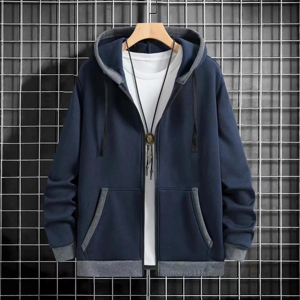 Thickened Men's Hooded Zipper Cardigan Casual Outerwear Fashionable Sweatshirt Autumn Winter Cross-Border Style