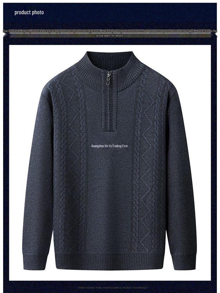 Men's High Neck Half-Zip Fleece Sweater – Trendy, Thick Knitwear for Autumn & Winter