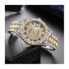 Ladies Quartz Watch Round Dial Alloy Rhinestone Decor Roman Umber Calendar No Delay Time-checking High Accuracy Business Commute Wristwatch