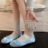 Sweet Bow Mid-calf Socks for Women, Summer Thin Mesh Hollowed-out Pile Socks, Solid Color Lace Long Socks