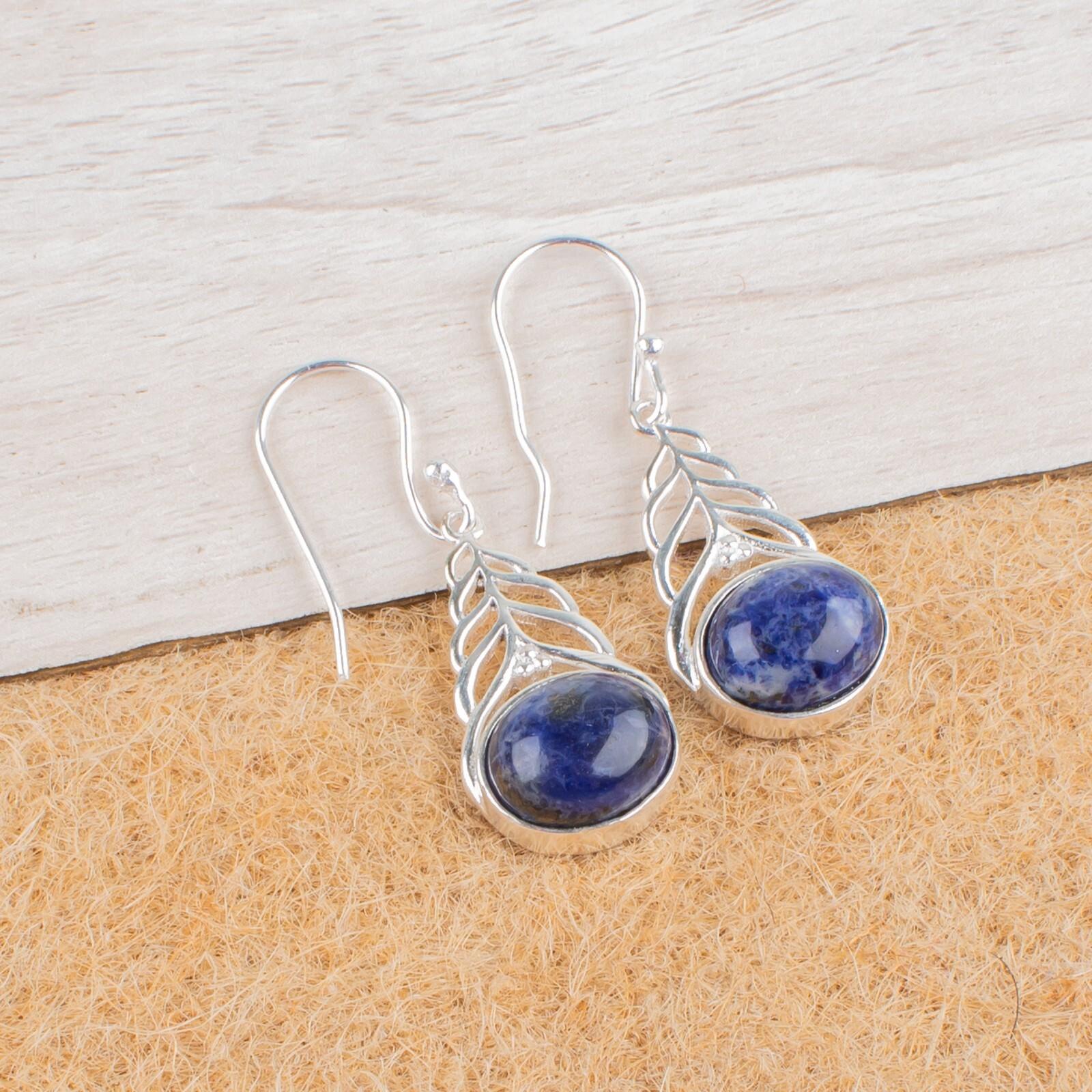 

Sodalite Gemstone 925 Sterling Silver Jewelry Designer Earrings1.64 Women Gift CE-1-20