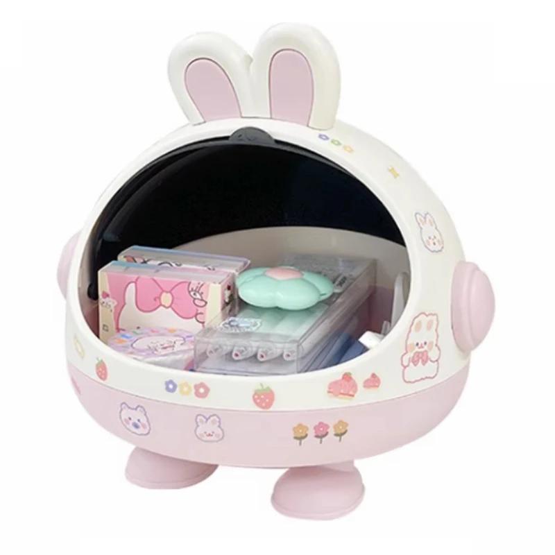 Desktop Rabbit Storage Box Desk Organizer Bin Cute Student Girls Hair Accessories Stationary Storage Kawaii Korean Storage Rack