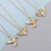 Light Luxury Zircon Owl Kingfisher Pendant Necklace Stainless Steel New Design Bird Choker Jewelry Party Gifts For Women Girls