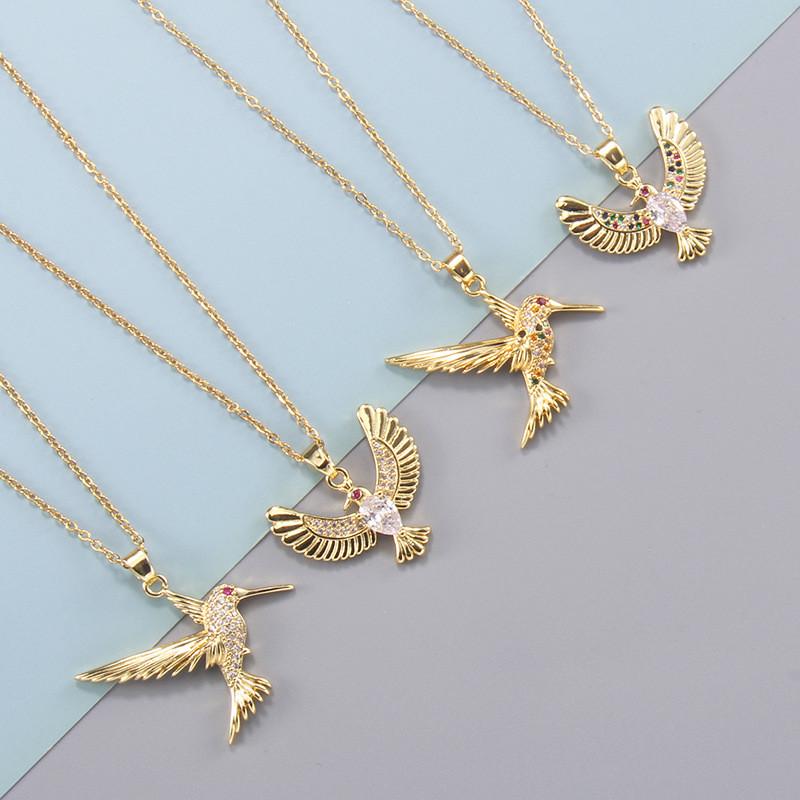 Light Luxury Zircon Owl Kingfisher Pendant Necklace Stainless Steel New Design Bird Choker Jewelry Party Gifts For Women Girls