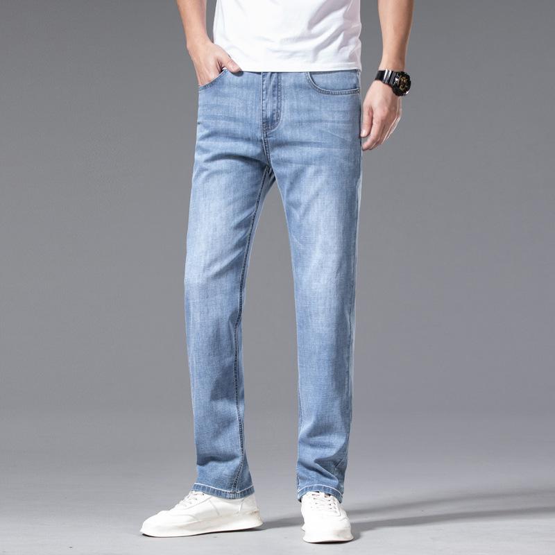 JYL Spring and Autumn New Jeans Men's Elastic Wide Straight Plus Size Business Fashion Universal