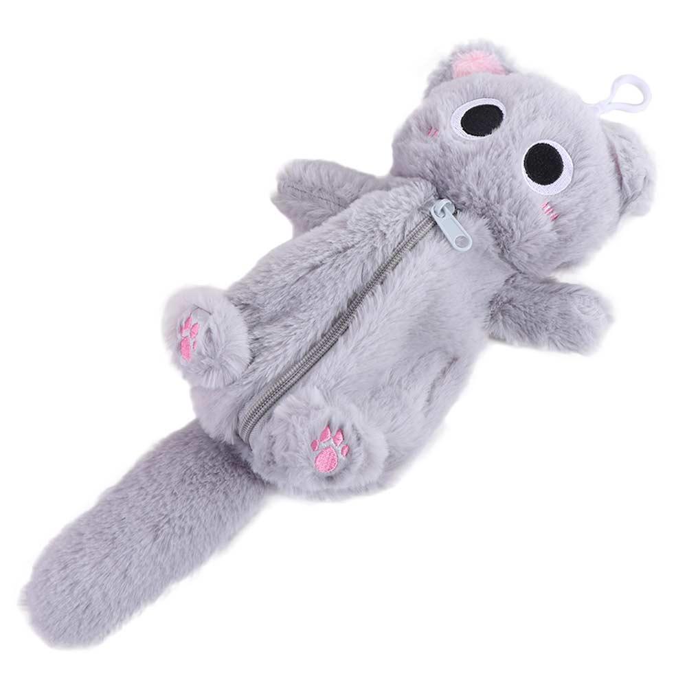 Large Capacity Gray Cat Pencil Bag Thicken Kitten Stationery Bag Cute Kitten Pencil Case  Kids Gift