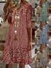 Summer New Printed Medium-sleeved V-neck Medium-length Dress for Women