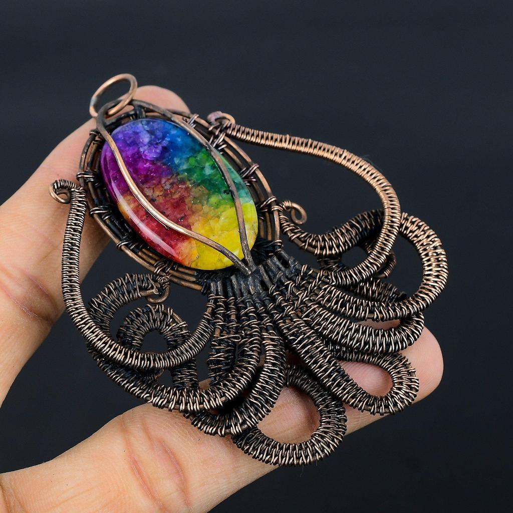 Rainbow Solar Quartz 999 Copper Wire Wrapped Pendant, Handmade Gemstone Pendant Jewelry, Gifts For Wife Brand New Pendant