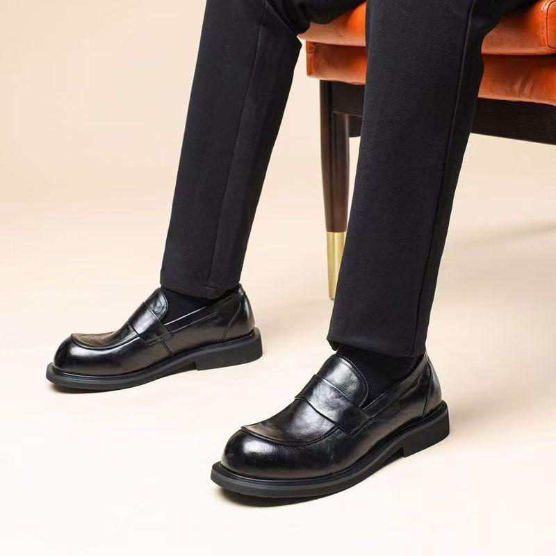 Derby shoes men's spring black big head leather shoes niche high-end commuting one pedal casual trendy shoes