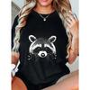 Oversized T Shirt Black Raccoon Animal Print Casual Wear For Women Summer Outfit Streetwear Fashion Top