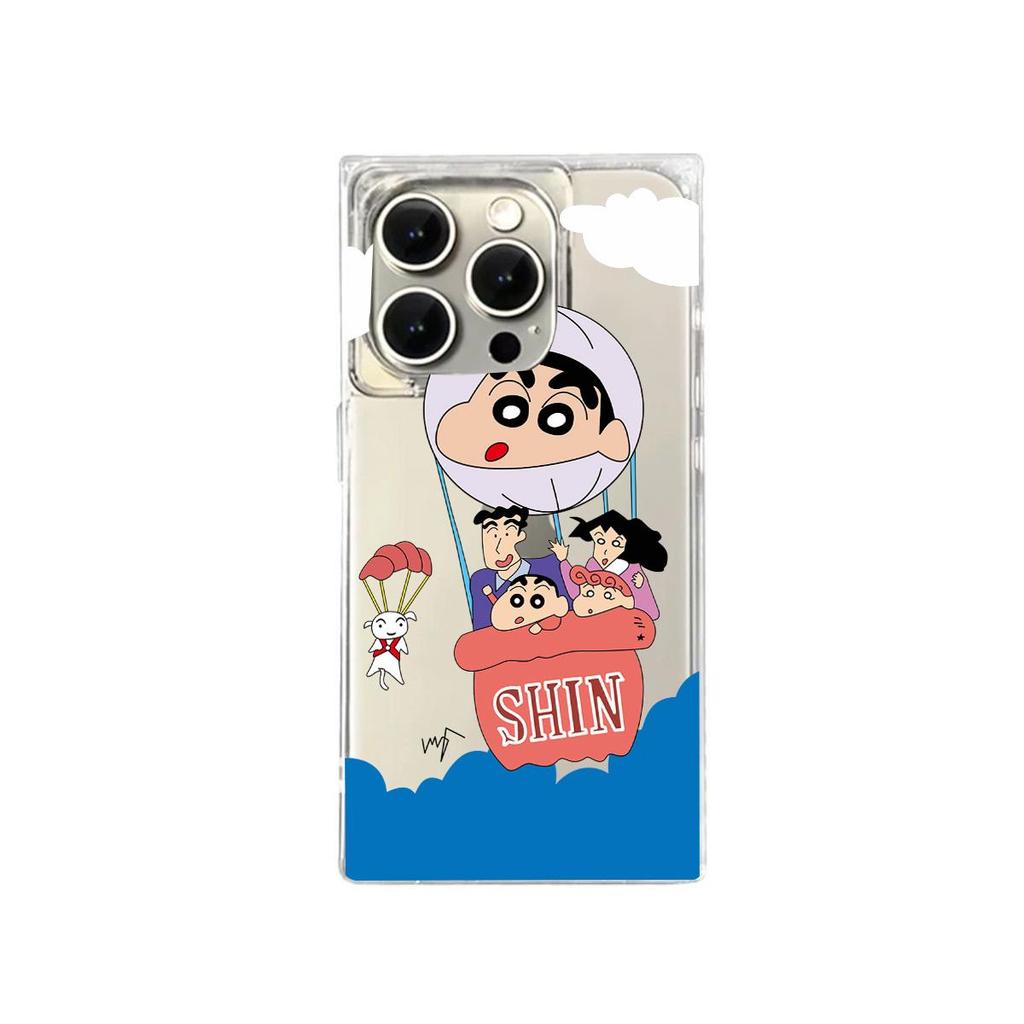 Clear Square Back Tube Case Protection For iPhone 12 14 Pro Max 13 16 ProMax 15 Plus 11 Anti-Oxygen,Anime Crayon Shinchan Pattern Casing