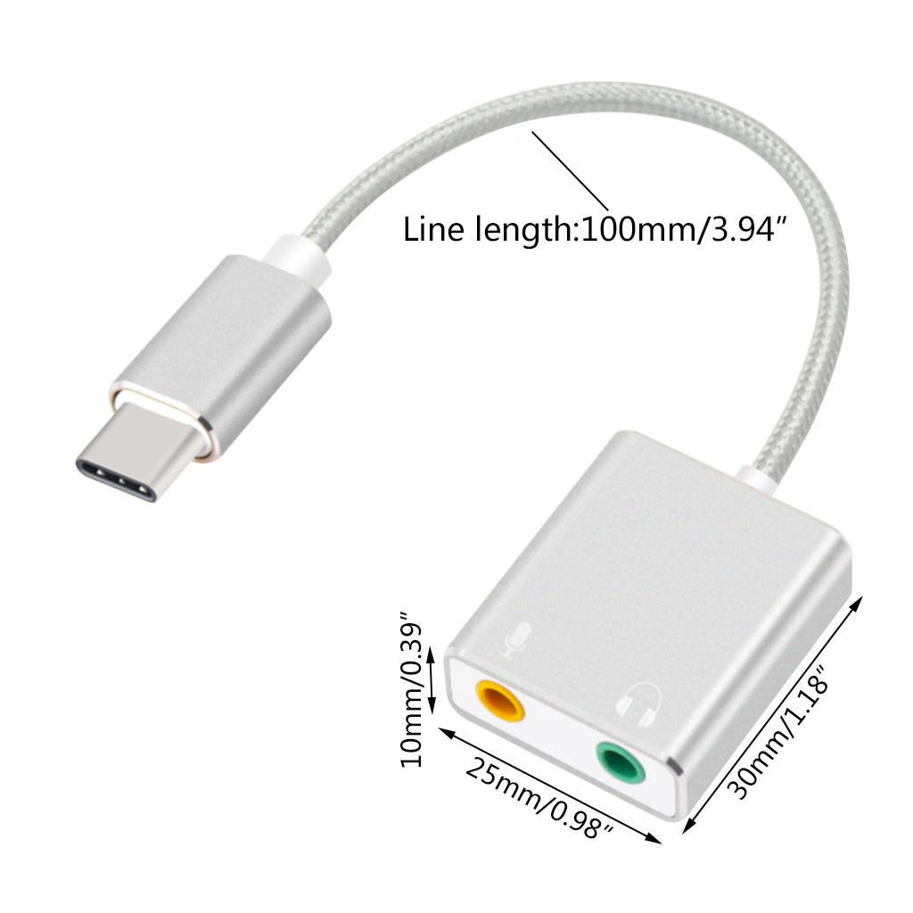 USB Type-C ljudadapter Extern stereoljudkort med 3,5 mm hörlurs- och mikrofonuttag Plug and Play Inga drivrutiner krävs