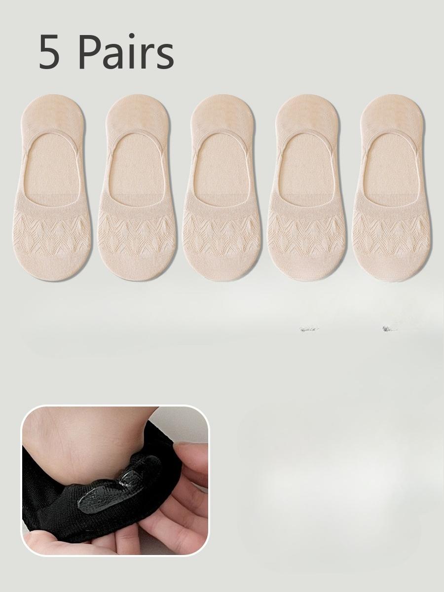 

5 пар женских летних тонких универсальных однотонных силиконовых нескользящих носков-лодочек с неглубоким вырезом, невидимых 5 Pairs