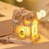 Cute Christmas Glowing Small House White Resin Xmas House Ornament Luminous Warm Light Cartoon Table Decorations